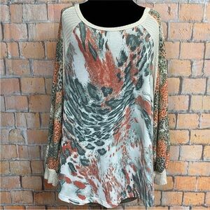 Ces Femme Mixed‎ Print Plus Size Raglan Sleeve Top